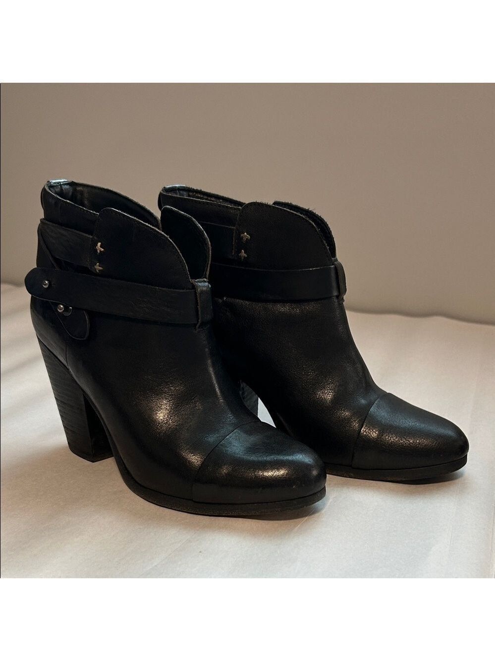 Rag & Bone Black Leather Minimalist Heeled Bikercore Booties